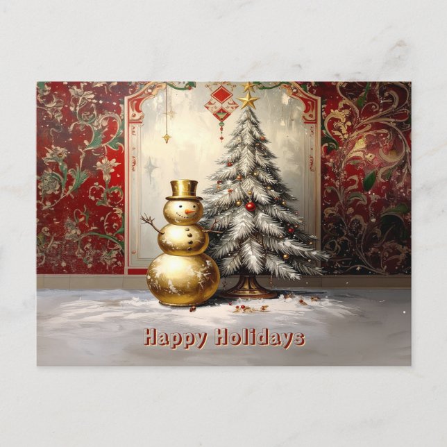 Carte postale de Noël d'arbre de neige doré de vac (Devant)