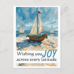 Carte postale de Noël de bateau à voile nautique