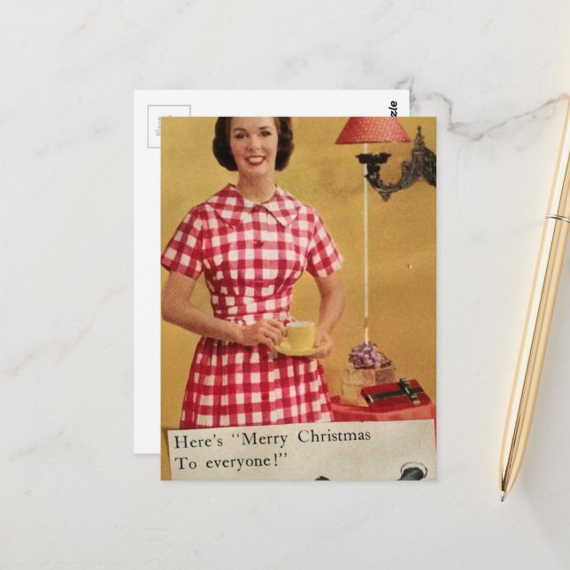 Carte postale de Noël de dame en collage des année (Devant/Arrière en situation)