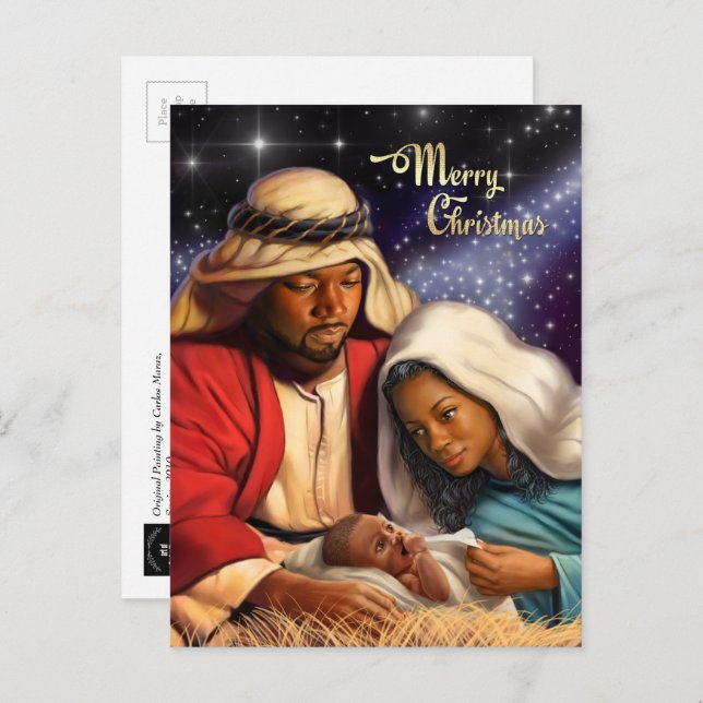 Carte postale de Noël de la Nativité afro-américai (Devant / Derrière)