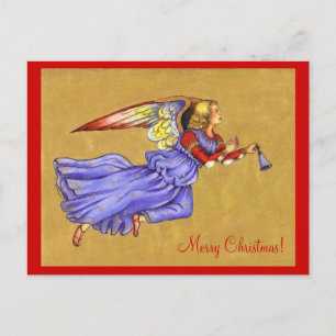 Carte postale de Noël de l'ange Renaissance Bleu e