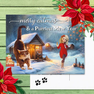 Carte postale de Noël de Noël de Chat d'hiver