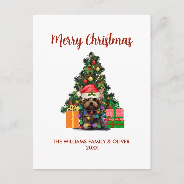 Carte postale de Noël de Noël de Yorkie et Arbre (Devant)