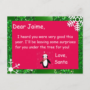 Carte postale de Noël de Père Noël à un enfant