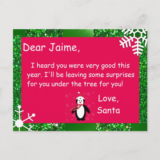 Carte postale de Noël de Père Noël à un enfant (Devant)