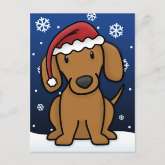 Carte postale de Noël de teckel de Kawaii (rouge)