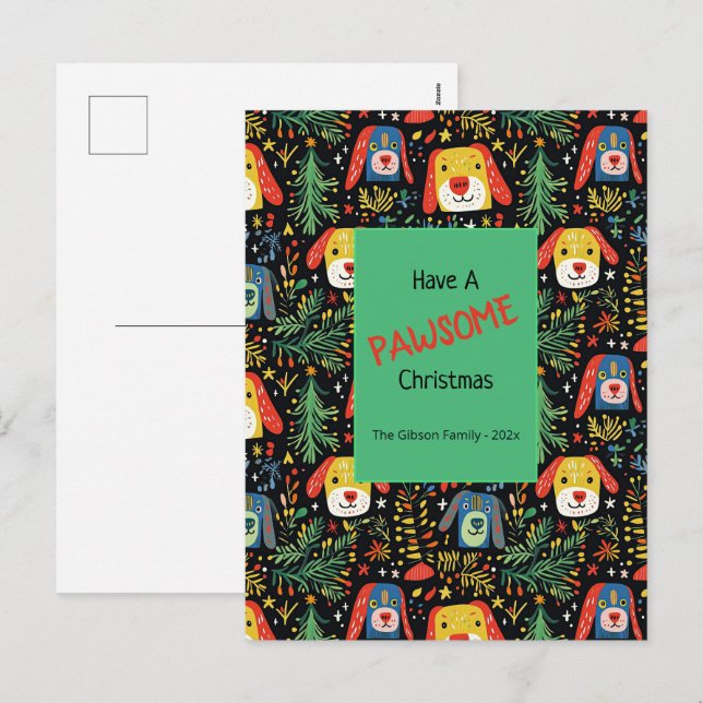 Carte postale de Noël des chiens de Noël (Devant / Derrière)