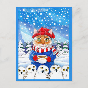 Carte postale de Noël d'hiver avec un chat mignon 