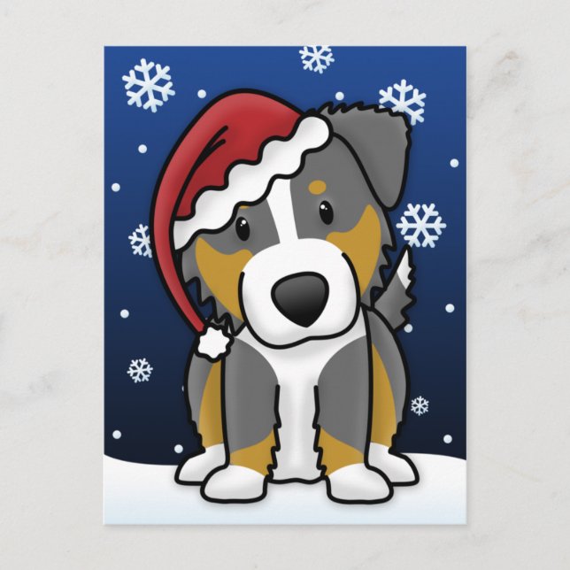 Carte postale de Noël du berger australien Kawaii  (Devant)