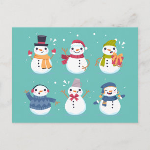 Carte postale de Noël du bonhomme de neige mignon