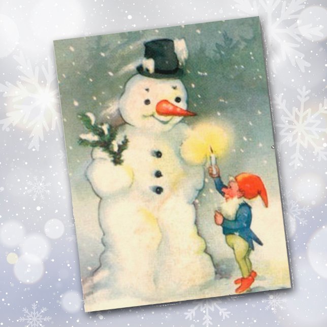 Carte postale de Noël Elf et Snowman Vintage (Créateur téléchargé)