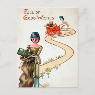Carte postale de Noël en bois vintage victorien de