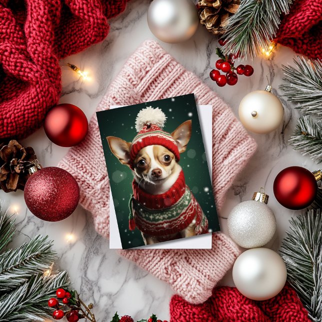Carte postale de Noël festive de Chihuahua pour le (Créateur téléchargé)