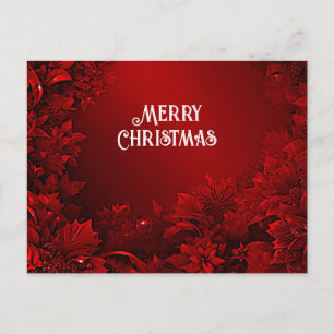 Carte postale de Noël Floral Feuille rouge