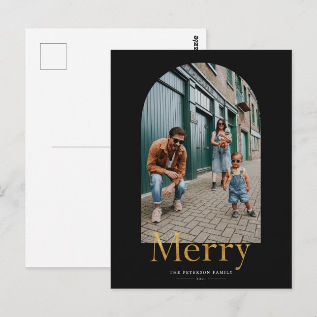 Carte postale de Noël Gold Merry Arch Frame (Devant / Derrière)