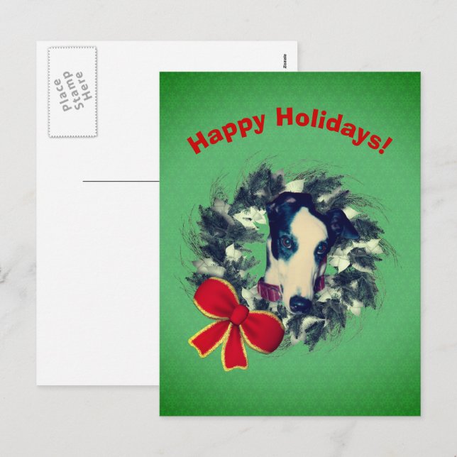 Carte postale de Noël Greyhath Wreath (Devant / Derrière)