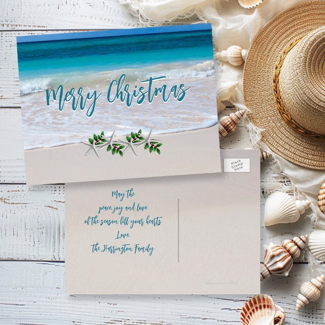 Carte postale de Noël joyeux tropical plage océan (Créateur téléchargé)