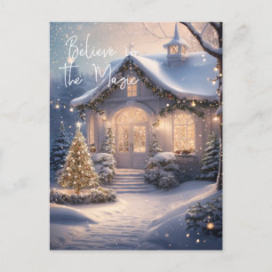 Carte postale de Noël Magical Snow Cottage avec lu