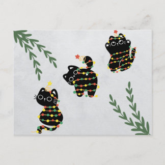 Carte postale de Noël mignonne chat jouer animaux