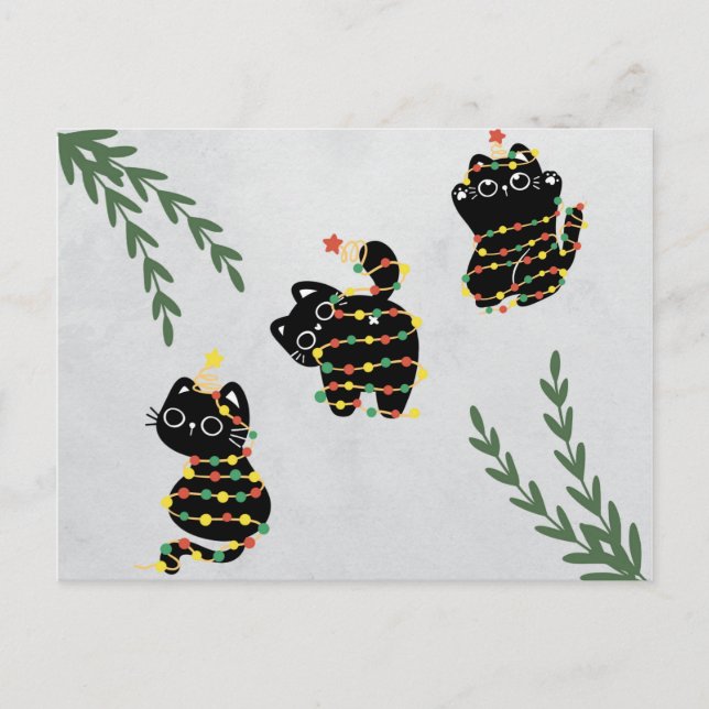 Carte postale de Noël mignonne chat jouer animaux  (Devant)