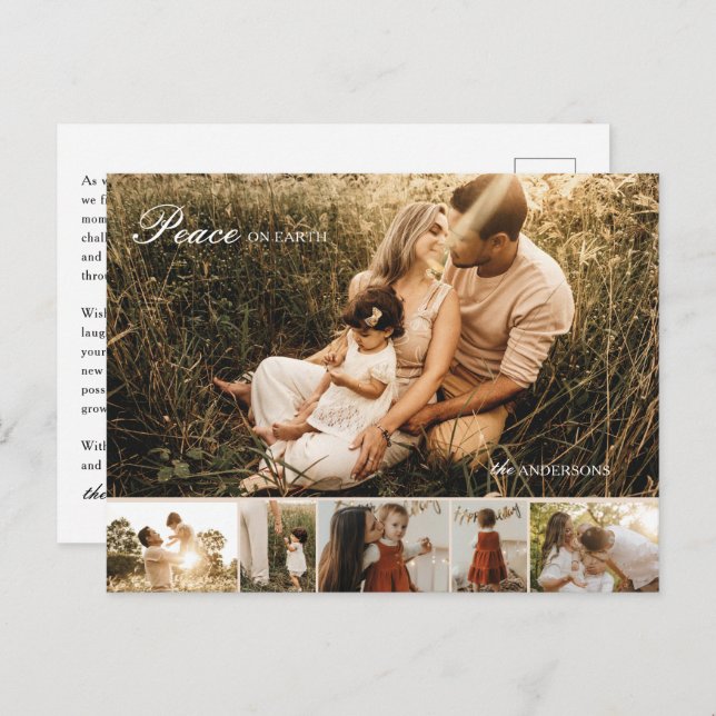 Carte postale de Noël multi-photo Peace on Earth (Devant / Derrière)
