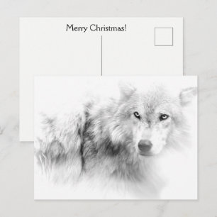 Carte postale de Noël noir et blanc Loup