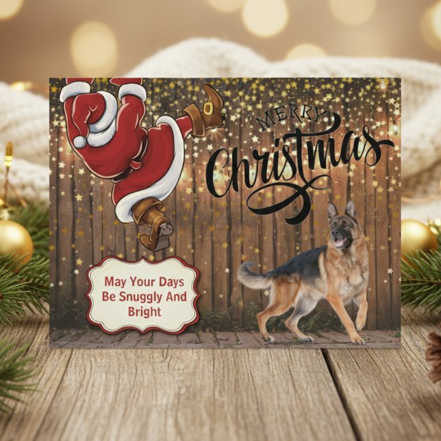 Carte postale de Noël Père Noël berger allemand (German Shepherd Santa Christmas Postcard)