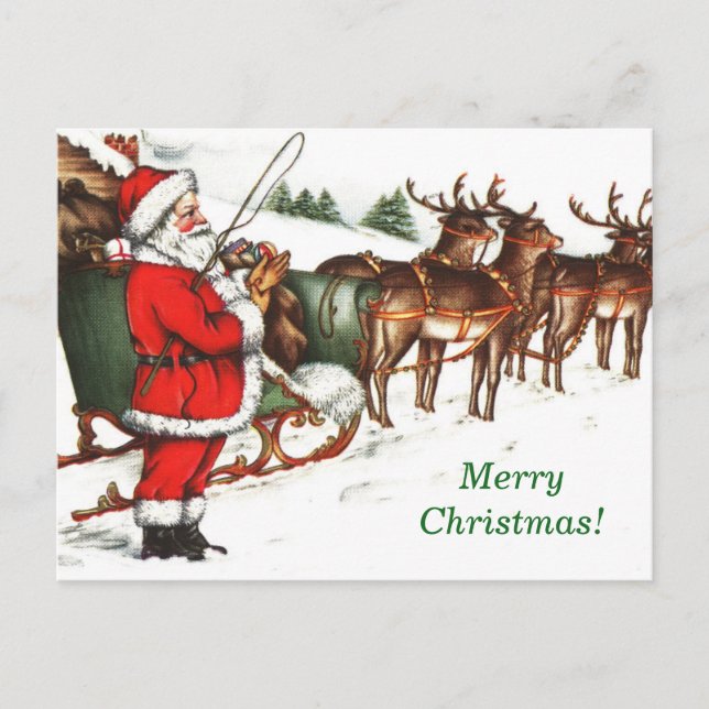 Carte postale de Noël Père Noël & Reindee (Devant)