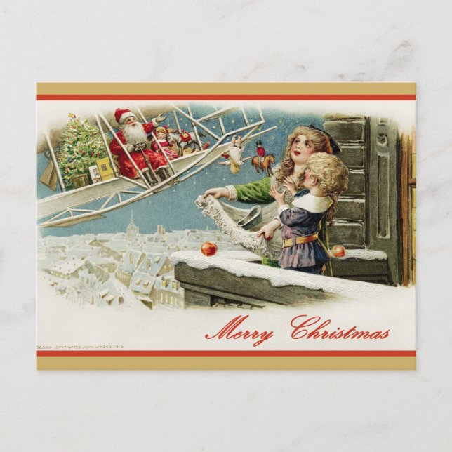 Carte postale de Noël Père Noël vintage : Vacances (Devant)