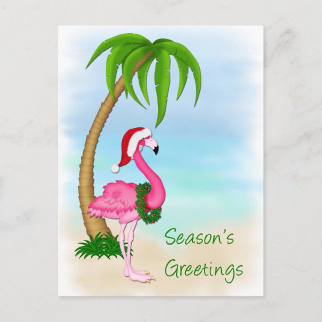 Carte postale de Noël Pink Flamant rose Palm Tree (Devant)