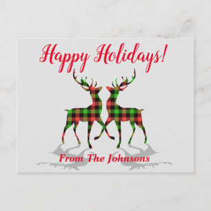 Carte postale de Noël Plaid Deer Happy Holidays