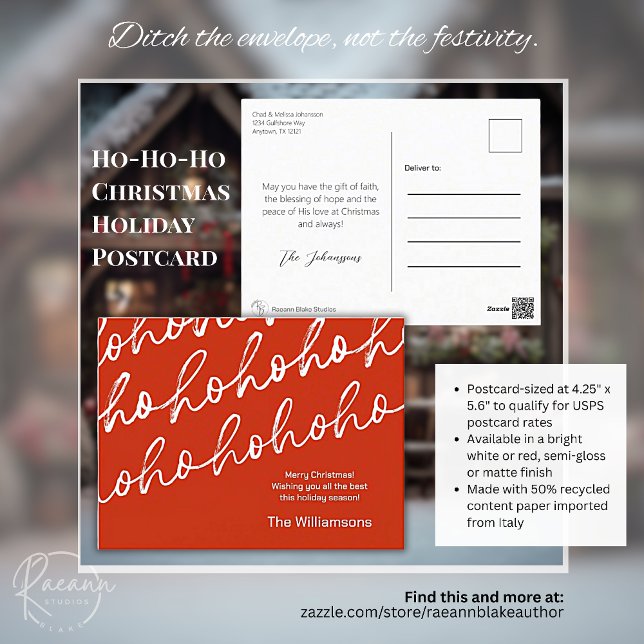 Carte postale de Noël Red Ho-Ho-Ho (Créateur téléchargé)