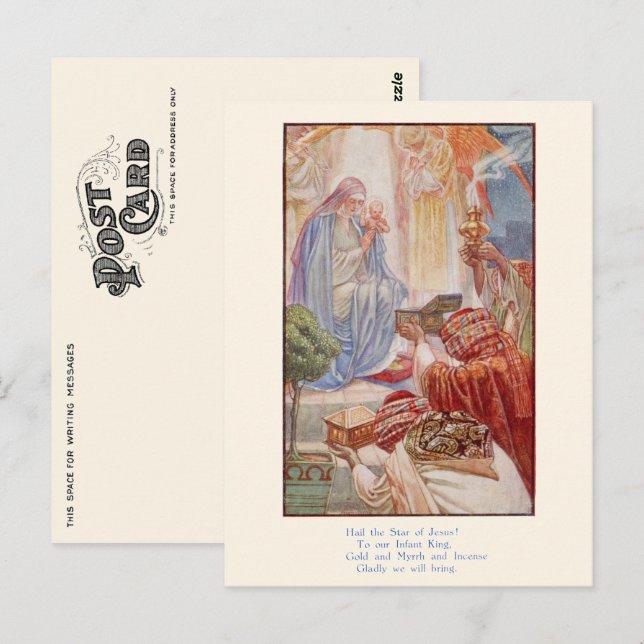 Carte postale de Noël religieuse vintage - Hommes  (Devant / Derrière)