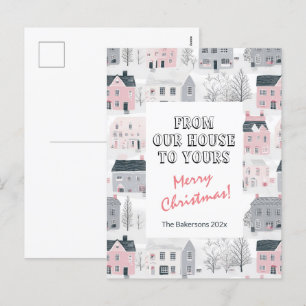 Carte postale de Noël rose Gris vintage