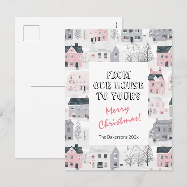 Carte postale de Noël rose Gris vintage (Devant / Derrière)