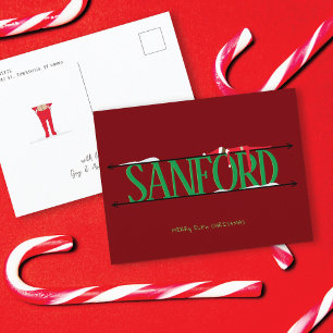 Carte postale de Noël rouge et verte Elf Shenaniga