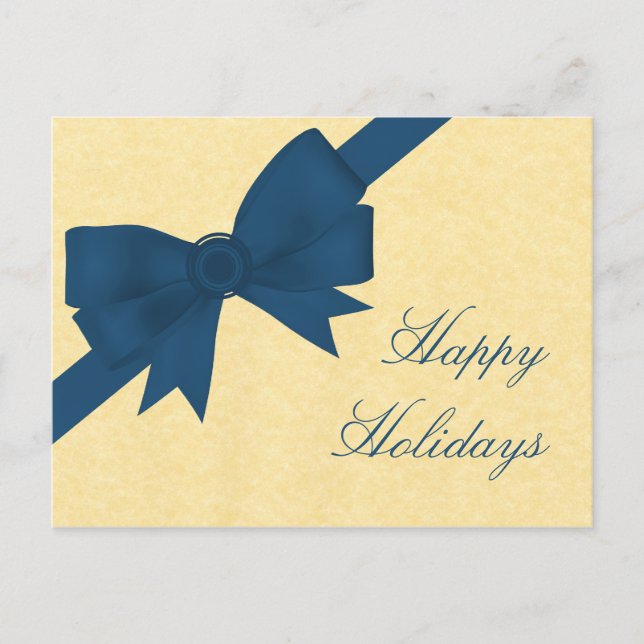 Carte postale de Noël Satin Ribbon & Bow, Bleu (Devant)