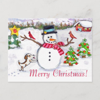 Carte postale de Noël Snowman & Dog hiver