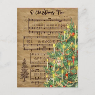 Carte postale de Noël vintage avec musique et arbr