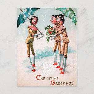 Carte postale de Noël vintage de poupées en bois v
