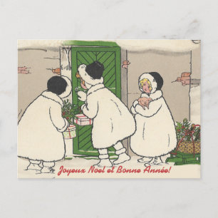 Carte postale de Noël vintage Filles Cadeaux