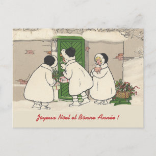 Carte postale de Noël vintage Filles Cadeaux