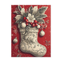 Carte postale de Noël vintage représentant un bas