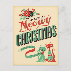 Carte postale de Noël vintage Retro Cats