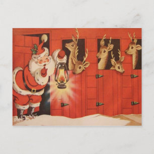 Carte postale de Noël vintage Santa renne vacances