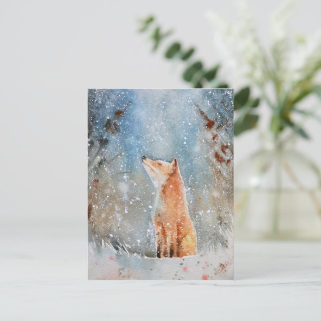 Carte postale de Noël Water Color Fox (Debout devant)
