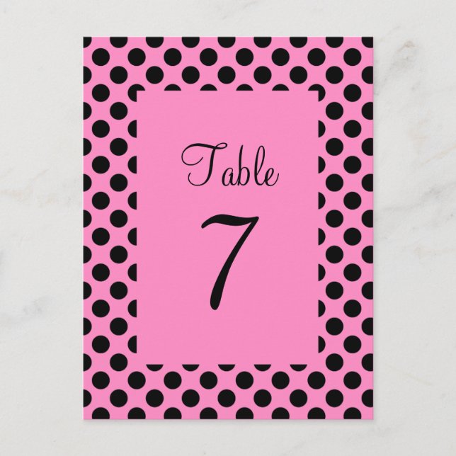 Carte postale de numéro de table à pois rose et no (Devant)