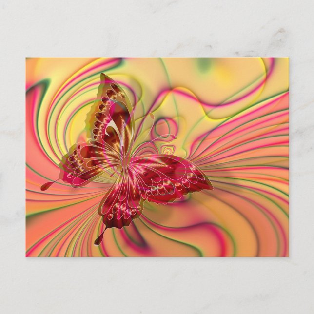 carte postale de papillon rouge pêche (Devant)