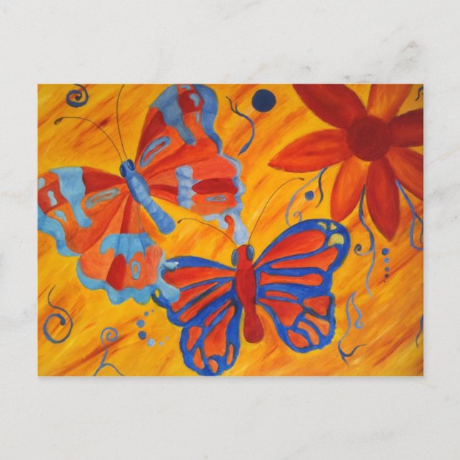 carte postale de papillons et de fleurs (Devant)