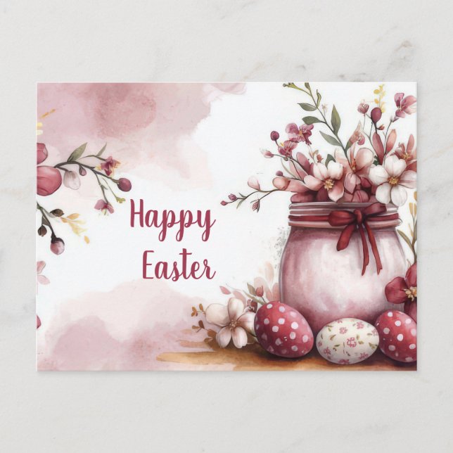 Carte postale de Pâques à l'aquarelle avec œufs et (Devant)